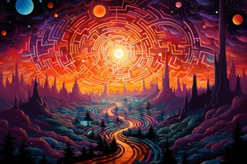 Mesmerizing celestial mazes, challenging adventurers with their shifting paths - Generative AI