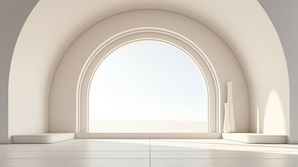 An airy arch window in a living room.