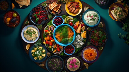 Fototapeta na wymiar A platter of colorful, vibrant salads, a refreshing and healthy option for Ramadan meals