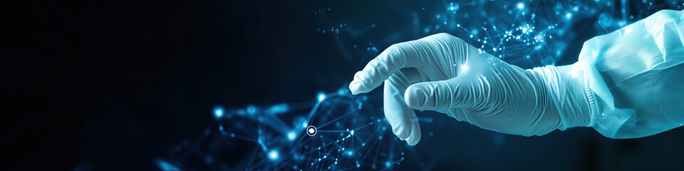 doctors hand pointing at digital data structure, virtuel medicine  - Powered by Adobe