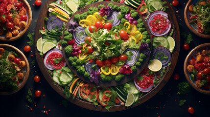 Obraz na płótnie Canvas A platter of colorful, vibrant salads, a refreshing and healthy option for Ramadan meals