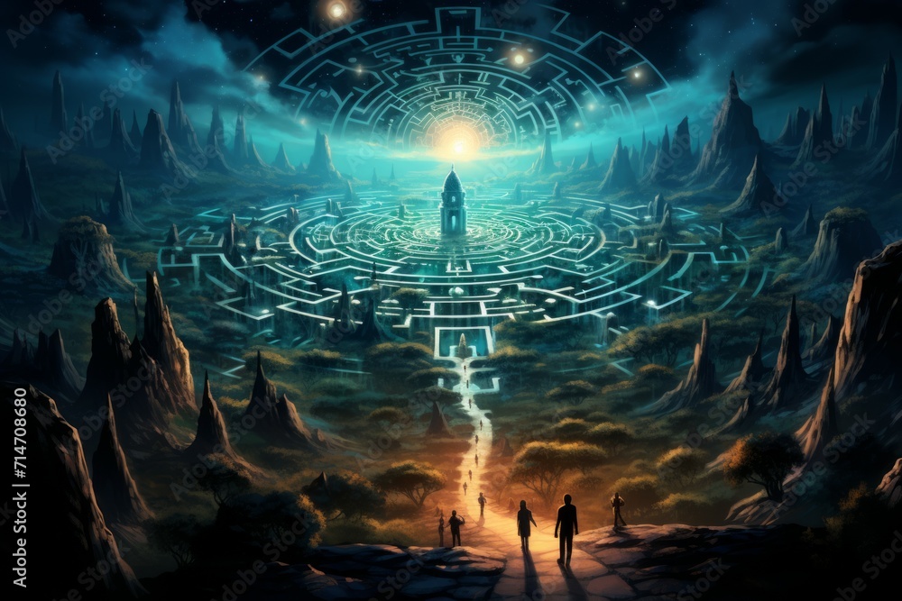 Canvas Prints mesmerizing celestial mazes, challenging adventurers with their shifting paths - generative ai