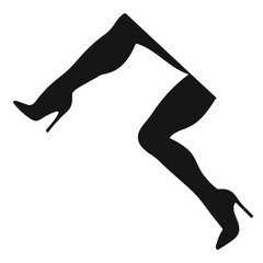 Black silhouette of female legs in a pose. Shoes stilettos, high heels. Walking, standing, running, jumping, dance - obrazy, fototapety, plakaty