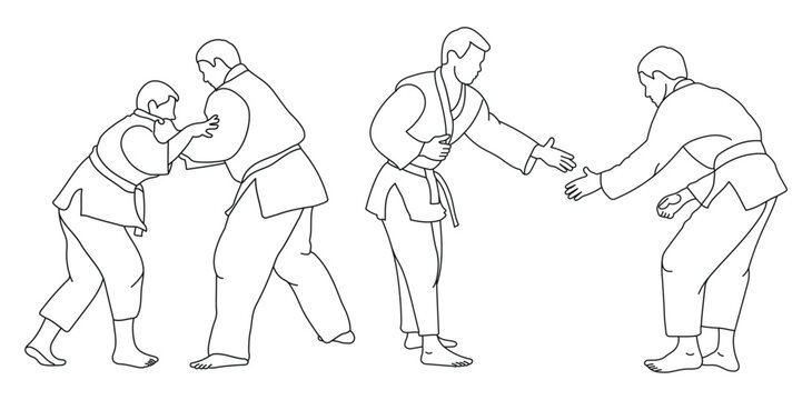 Line  sketch of sportive judoka fighter. Judoist, judoka, athlete, duel, fight, judo, isolated vector