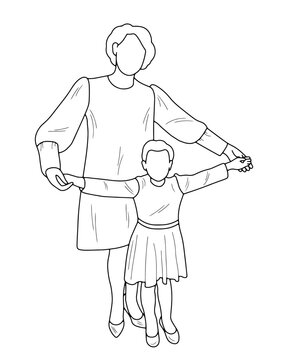 Sketch image of silhouettes of mother and daughter, grandmother and granddaughter, teacher and student, isolated vector