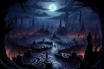Fototapeta premium Mesmerizing celestial mazes, challenging adventurers with their shifting paths - Generative AI