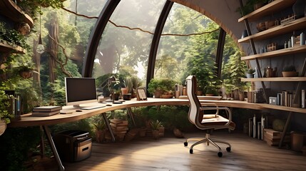 A home office with a nature-inspired theme.