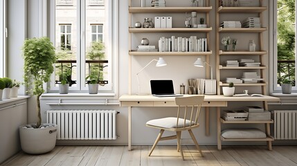 A home office with a Scandinavian design.