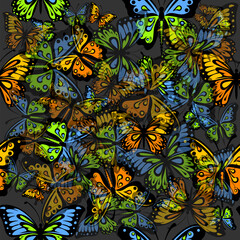 Seamless pattern of baby simple butterflies on a dark background. hand drawing. Not AI, Vector illustration