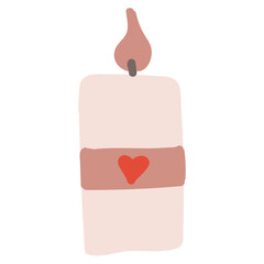Hand-drawn illustration of candle with heart. Doodle isolated on white background. 