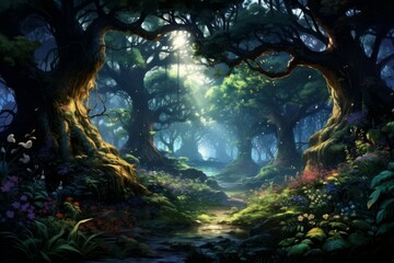 Fototapeta na wymiar Whispering enchanted forests, where the trees share secrets and ancient wisdom - Generative AI