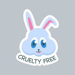 Cruelty free sticker with bunny symbol. Not tested on animal icon. Vector illustration.