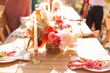 Empty wineglass on banquet table