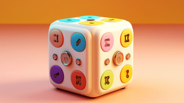 Futuristic retro gaming cube console. Future technology concept. Electronic games. Pastel colour palette. Generative AI