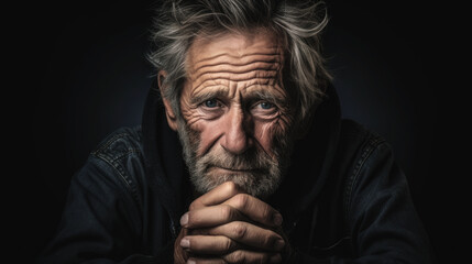 Obraz premium Portrait of elderly man with mental health problems.. Generative AI.