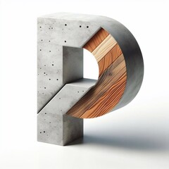 P letter shape created from concrete and wood. AI generated illustration