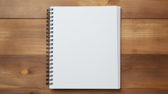white spiral notebook on wooden office desk look
