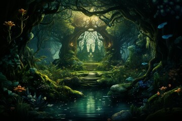 Whispering enchanted forests, where the trees share secrets and ancient wisdom - Generative AI - obrazy, fototapety, plakaty