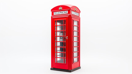 british red telephone box isolated in white background