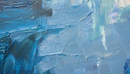 Abstract Texture Oil Background on canvas. Painting Smudged Blue Aqua Gray Textured Brush Strokes Background