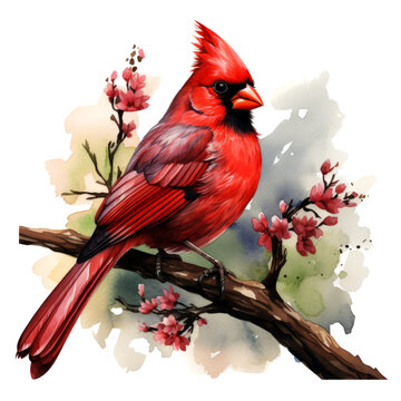Northern cardinal bird watercolor illustration artwork for poster and sublimation design