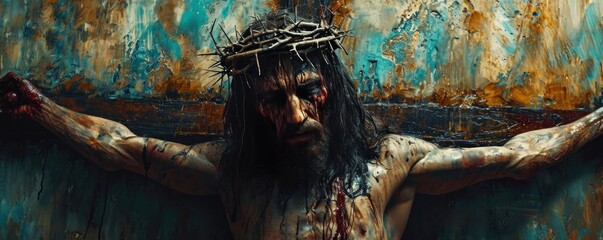 Jesus Christ with crown of thorns on his head. 