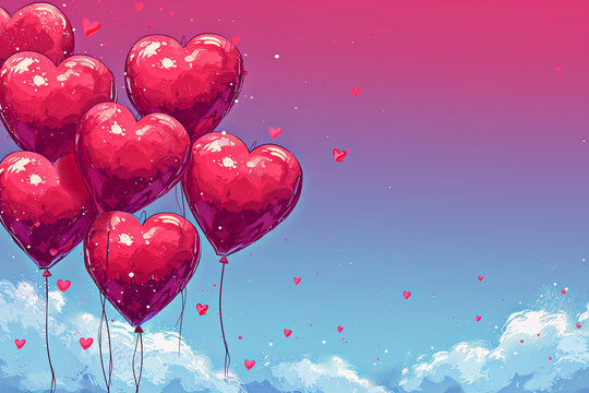 A heart-shaped balloon on a Pink and Blue Background Vector Background, Valentine Background, Space for Text or Image - Generative AI