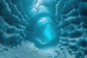 An ice cave. A long tunnel in the ice