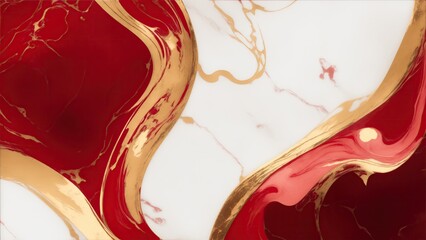 Red and White marble background with gold brushstrokes