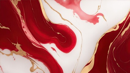 Red and White marble background with gold brushstrokes