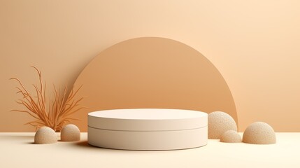 abstract geometric background with a cylindrical podium for product presentation in beige tones