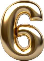 Number "6" made from shiny metallic gold number balloon isolated on transparent background. PNG