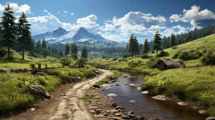 Obraz premium ark with dirt road and dinos, photorealistic