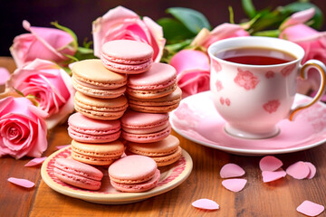 Obraz na płótnie Canvas Homemade heart-shaped cookies and tea for Valentine's Day.