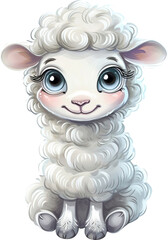 Cute sheep illustration isolated on transparent background. PNG