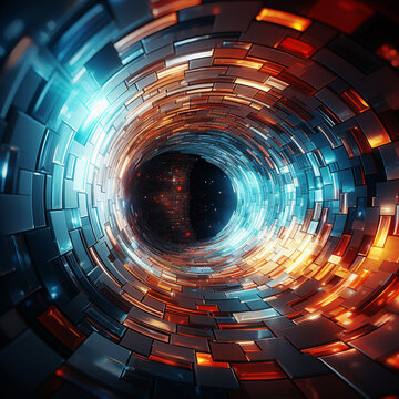  Abstract circular data tunnel Digital generated image of abstract circular data tunnel visualising speed and technology , Generate AI
