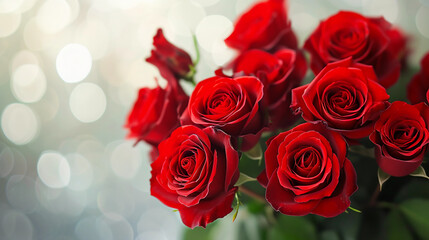 A Beautiful Bouquet of Fresh Red Roses Against a Deep shiny Background valentine day concepts 