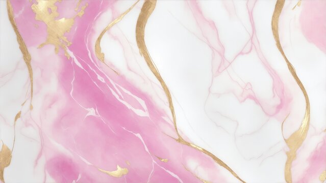 Pink and White marble background with gold brushstrokes © Reazy Studio