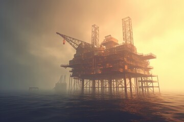 Fototapeta na wymiar Offshore oil drill platform in sea at sunrise.