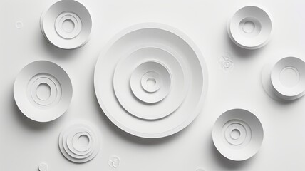 Circles background in paper cut style. White color. Decorative geometric shapes backdrop