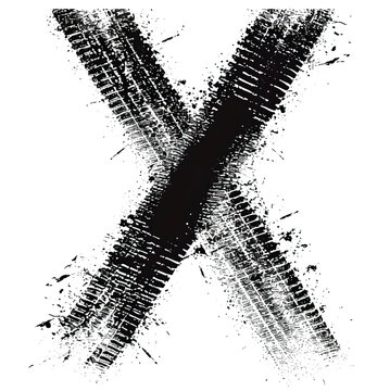 Artwork silhouette, tires tracks, that look like the "X" icon  isolated on transparent background. PNG