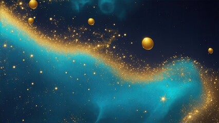Cyan background with a scattering of gold sparkles abstract Background