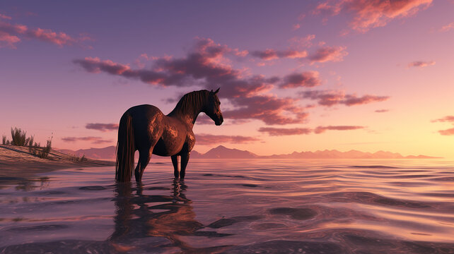 A horse is standing by the sea ai generative photo