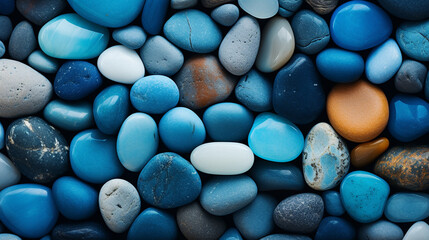 Abstract natural pebbles background. Blue gravel texture. Stone background. Vintage blue color. Sea pebble beach. Beautiful nature. Generate AI - obrazy, fototapety, plakaty