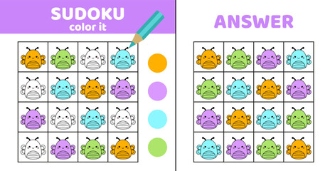 Butterfly. Sudoku. Butterfly. Coloring sudoku with cute butterflies. Squishmallow. Cartoon