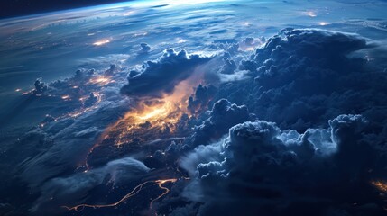 Aerial view of lightning strike in cloud.