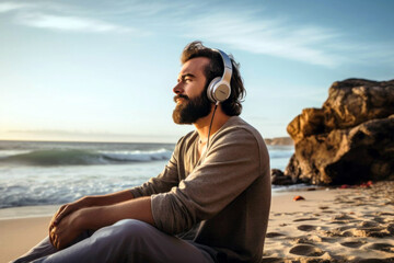 Portrait of a handsome young man enjoying listening to music28