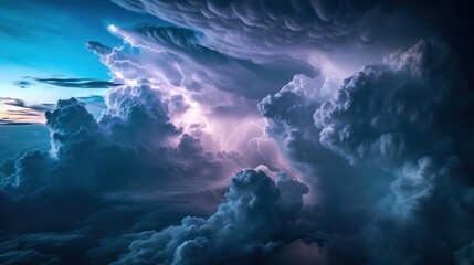 Naklejka premium Aerial view of lightning strike in cloud.