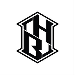 HB Logo monogram hexagon shield shape up and down with sharp corner isolated style design