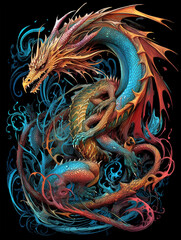 Illustration of dragon side view full body